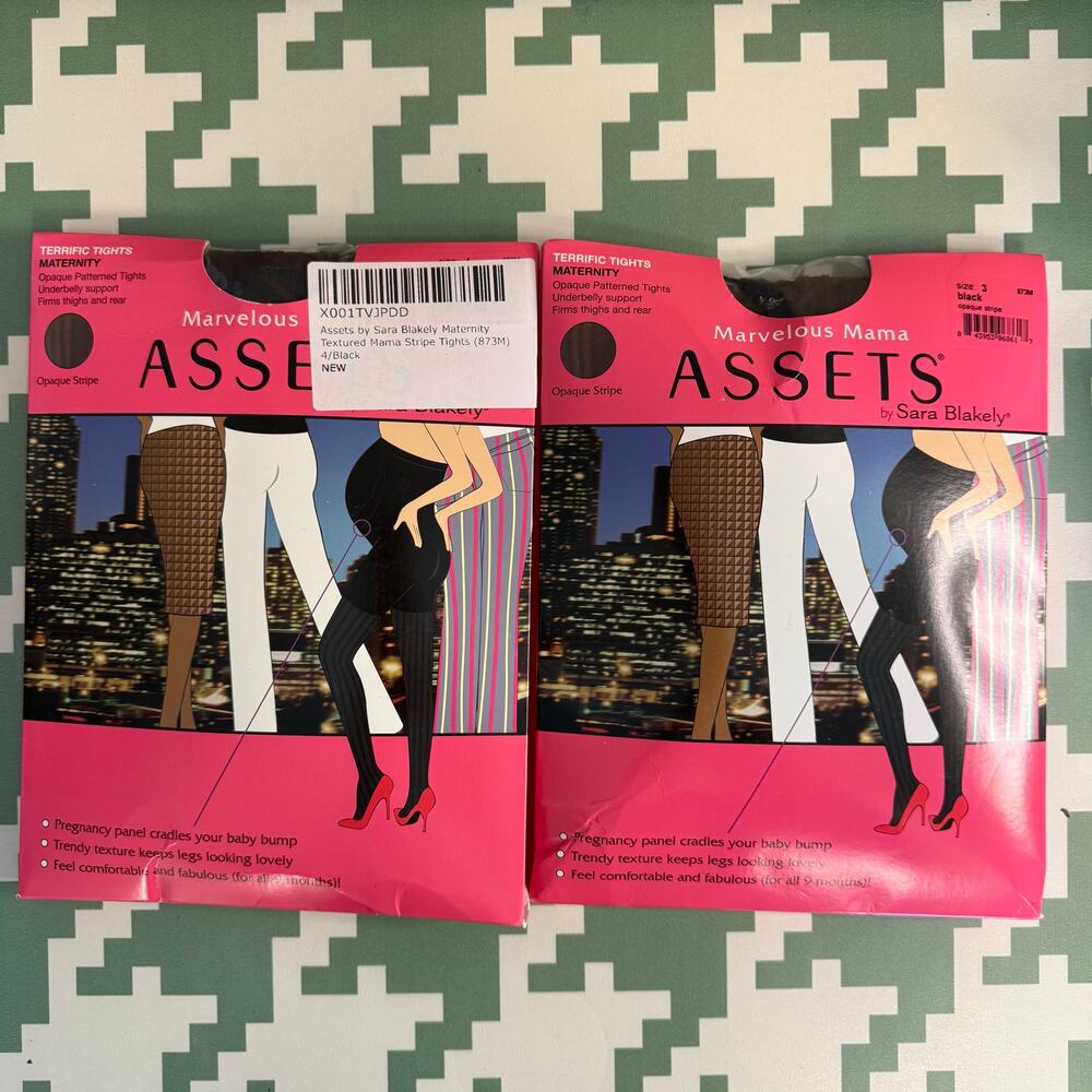 Spanx Maternity Tights Pantyhose Hosiery Textured Stripe Black Size 3 & 4 NWT